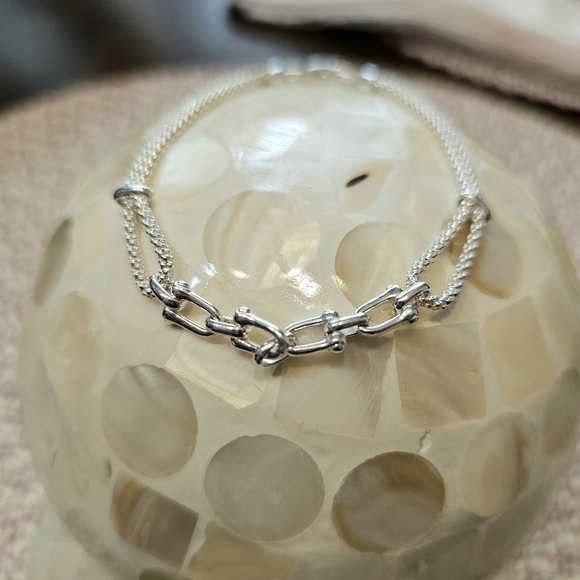 Sterling Stirrup and Popcorn Chain 925 Bracelet - Picture 2 of 15